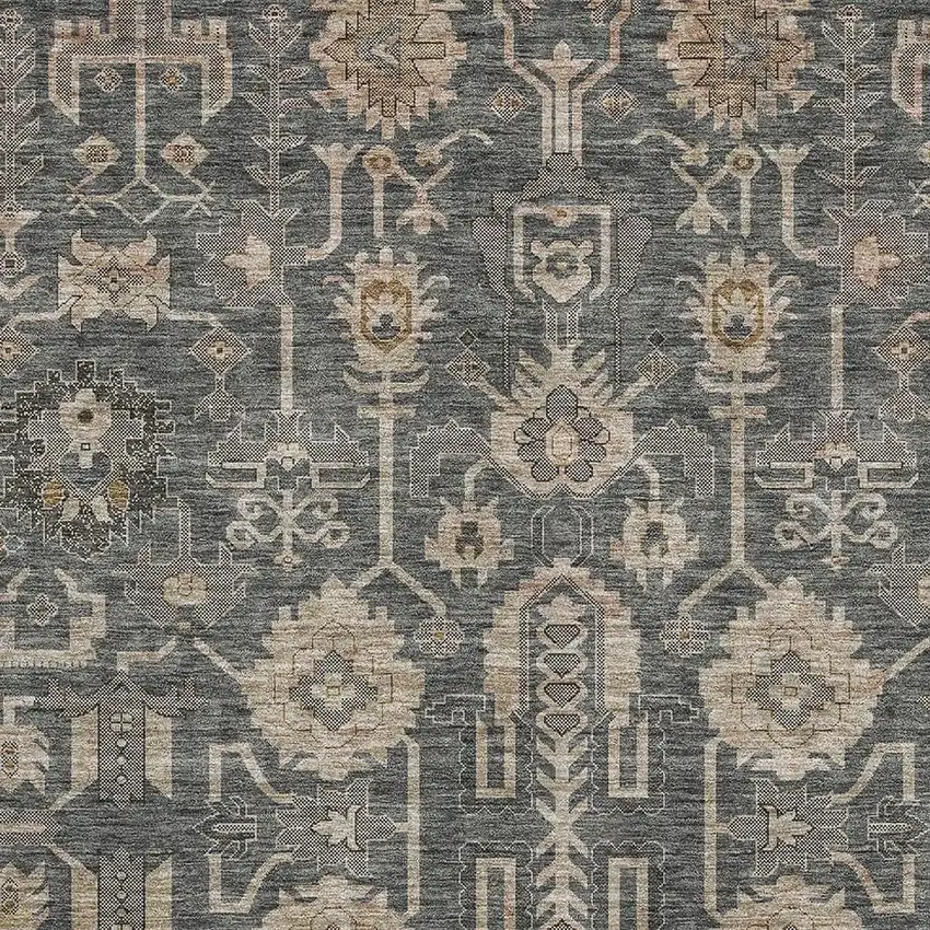 Gray Beige And Silver Oriental Washable Area Rug With UV Protection Photo 5