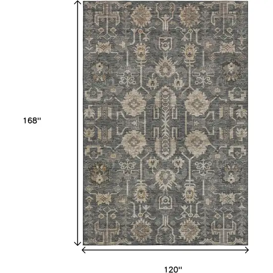Gray Beige And Silver Oriental Washable Area Rug With UV Protection Photo 3