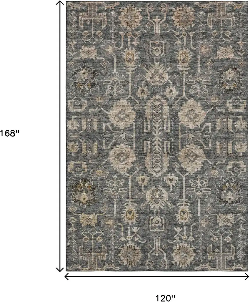 Gray Beige And Silver Oriental Washable Area Rug With UV Protection Photo 3
