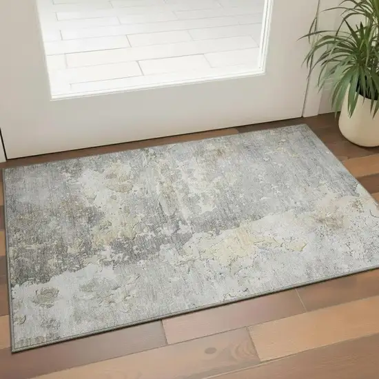 Gray Beige And Tan Abstract Washable Area Rug With UV Protection Photo 2