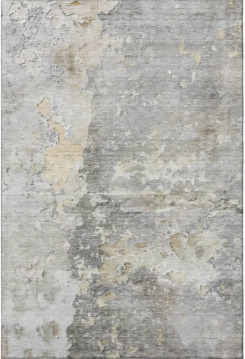 Gray Beige And Tan Abstract Washable Area Rug With UV Protection Photo 3
