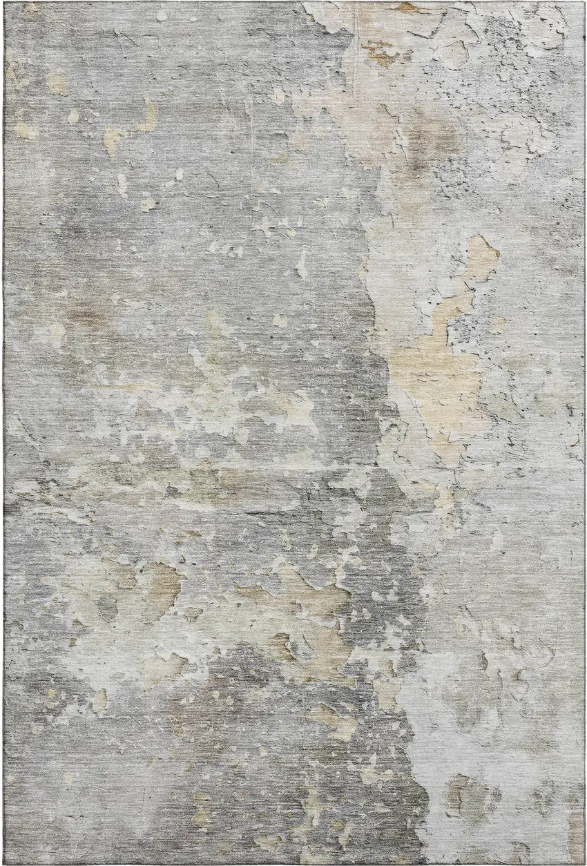 Gray Beige And Tan Abstract Washable Area Rug With UV Protection Photo 1