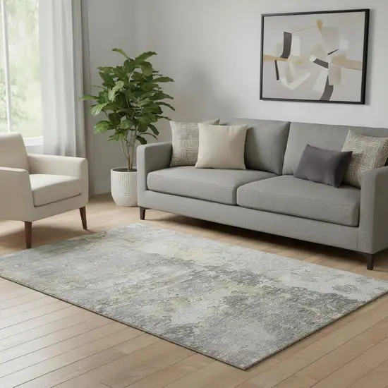 Gray Beige And Tan Abstract Washable Area Rug With UV Protection Photo 2