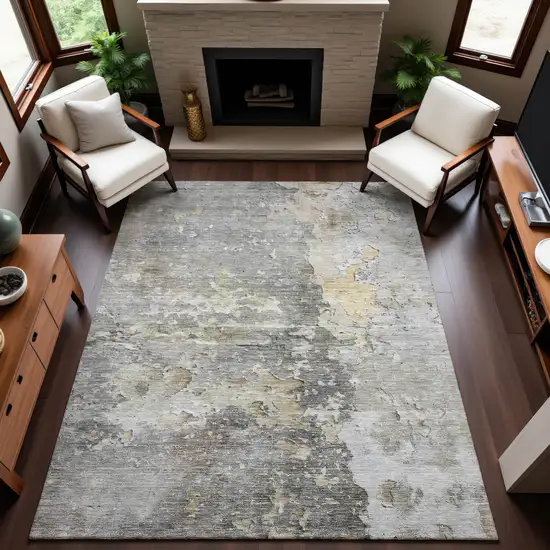 Gray Beige And Tan Abstract Washable Area Rug With UV Protection Photo 5