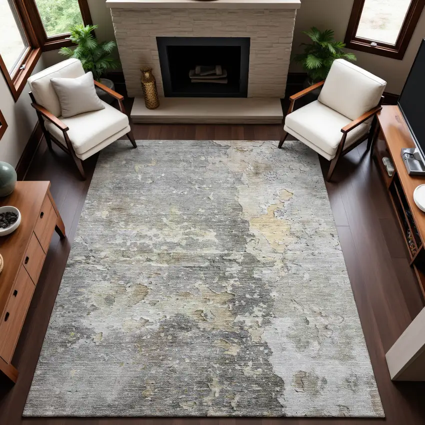 Gray Beige And Tan Abstract Washable Area Rug With UV Protection Photo 5