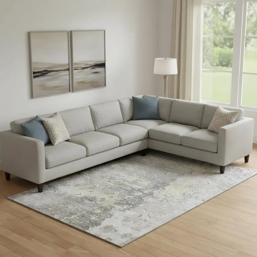 Gray Beige And Tan Abstract Washable Area Rug With UV Protection Photo 2