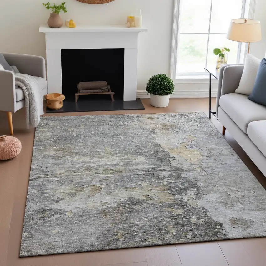Gray Beige And Tan Abstract Washable Area Rug With UV Protection Photo 4