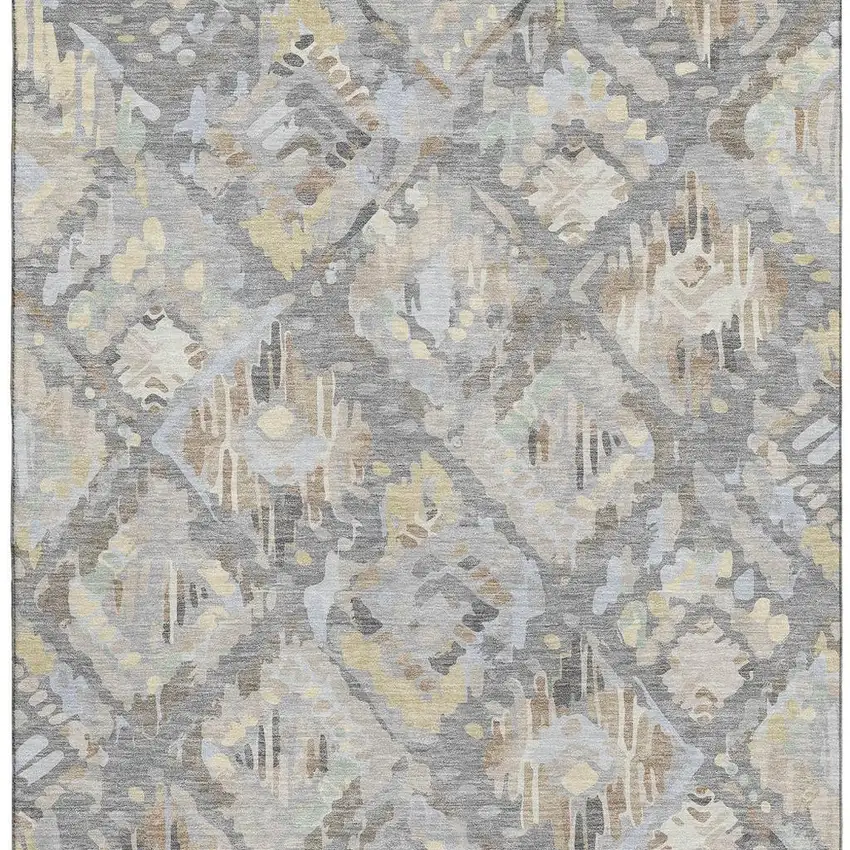 Gray Beige And Tan Geometric Washable Area Rug With UV Protection Photo 3