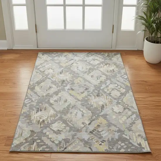 Gray Beige And Tan Geometric Washable Area Rug With UV Protection Photo 2