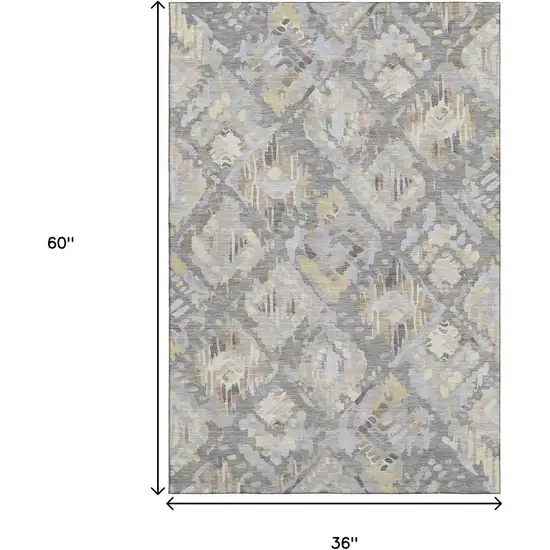 Gray Beige And Tan Geometric Washable Area Rug With UV Protection Photo 3