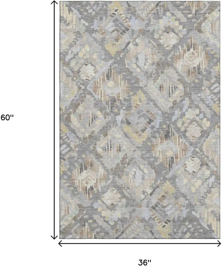 Gray Beige And Tan Geometric Washable Area Rug With UV Protection Photo 3