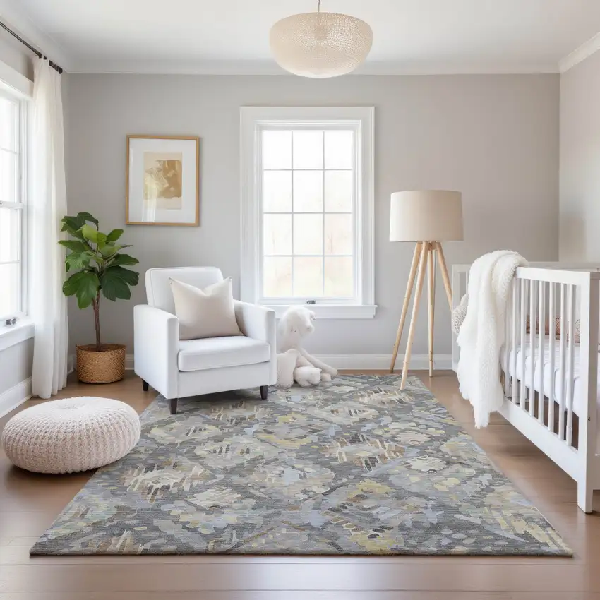 Gray Beige And Tan Geometric Washable Area Rug With UV Protection Photo 5