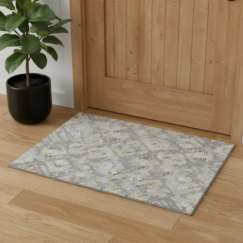 Gray Beige And Tan Geometric Washable Area Rug With UV Protection Photo 1