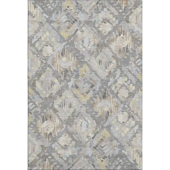 Gray Beige And Tan Geometric Washable Area Rug With UV Protection Photo 1
