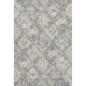 Photo of Gray Beige And Tan Geometric Washable Area Rug With UV Protection