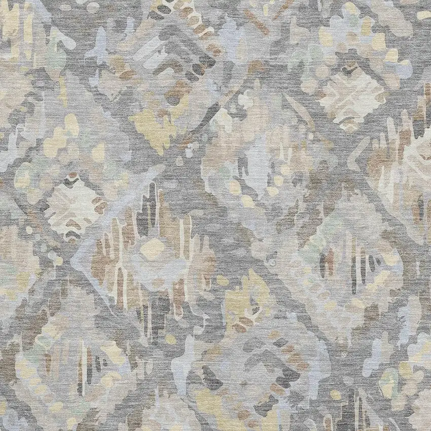 Gray Beige And Tan Geometric Washable Area Rug With UV Protection Photo 2