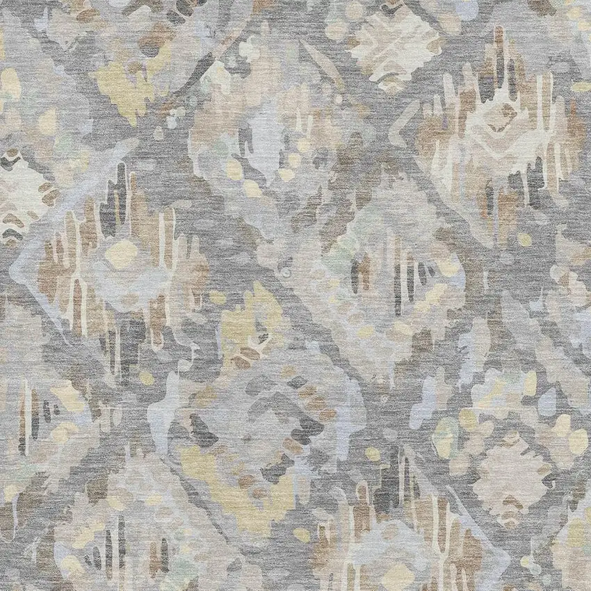 Gray Beige And Tan Geometric Washable Area Rug With UV Protection Photo 2