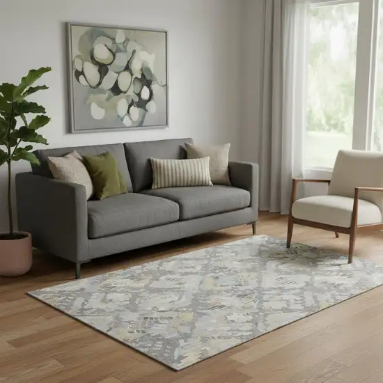 Gray Beige And Tan Geometric Washable Area Rug With UV Protection Photo 2