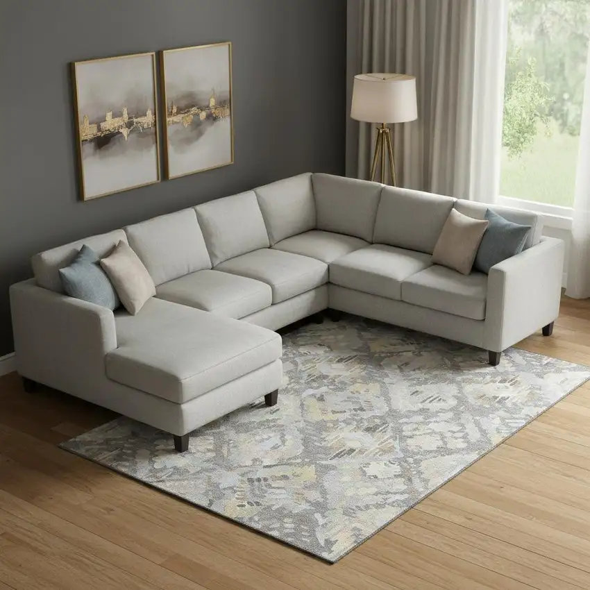 Gray Beige And Tan Geometric Washable Area Rug With UV Protection Photo 2