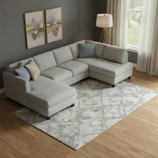 Gray Beige And Tan Geometric Washable Area Rug With UV Protection Photo 2