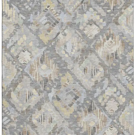 Gray Beige And Tan Geometric Washable Area Rug With UV Protection Photo 2