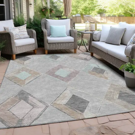 Gray Beige And Taupe Geometric Washable Indoor Outdoor Area Rug Photo 6