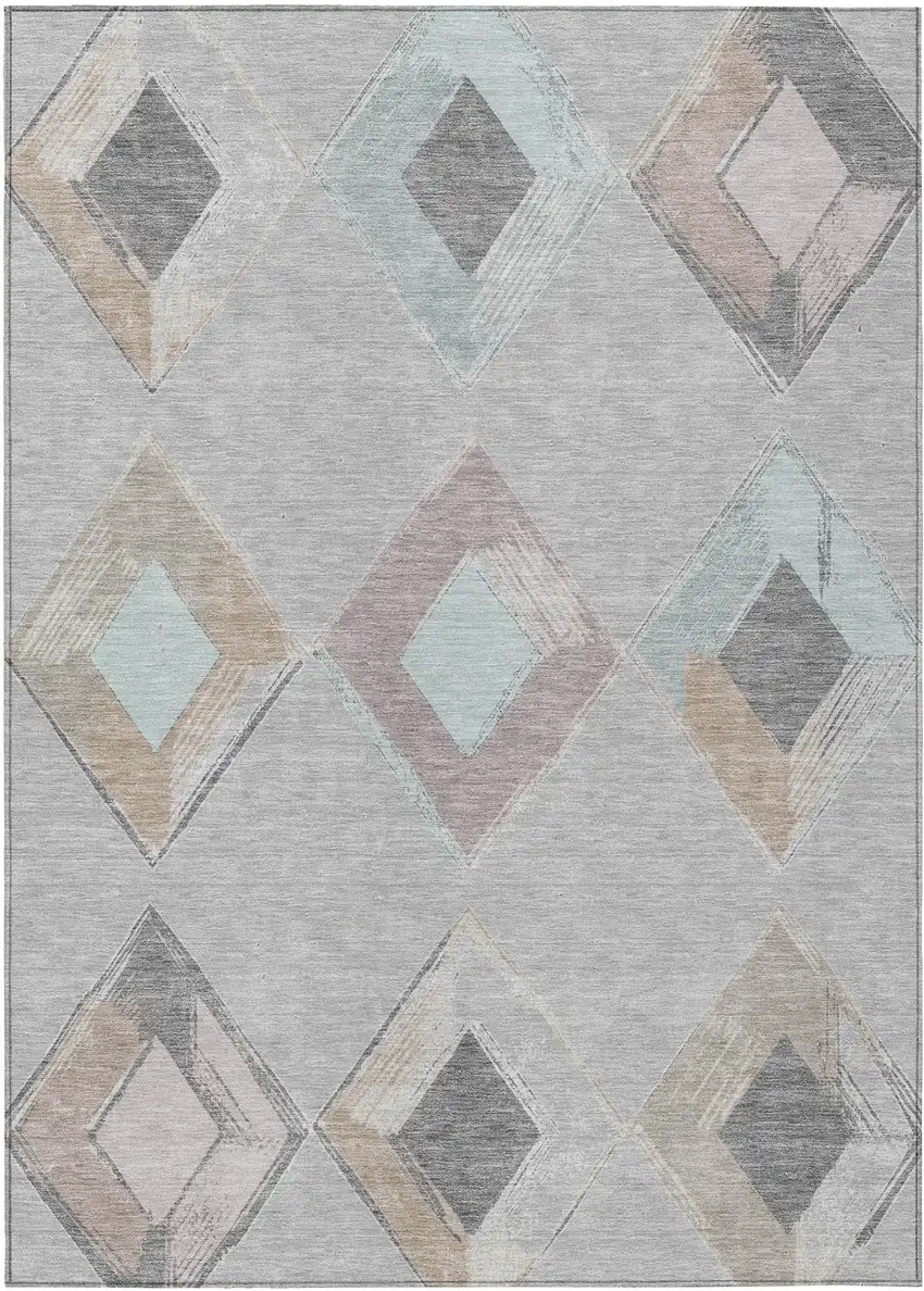Gray Beige And Taupe Geometric Washable Indoor Outdoor Area Rug Photo 1