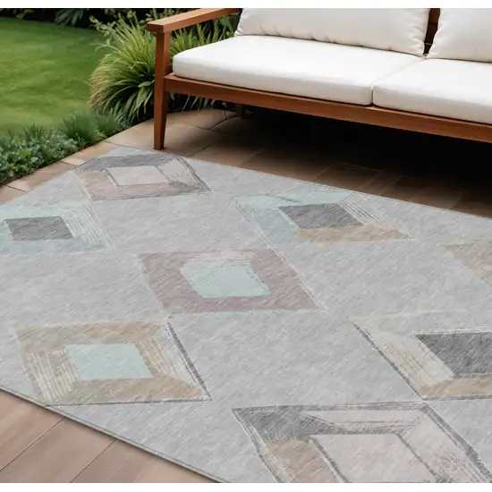 Gray Beige And Taupe Geometric Washable Indoor Outdoor Area Rug Photo 2