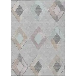 Photo of Gray Beige And Taupe Geometric Washable Indoor Outdoor Area Rug