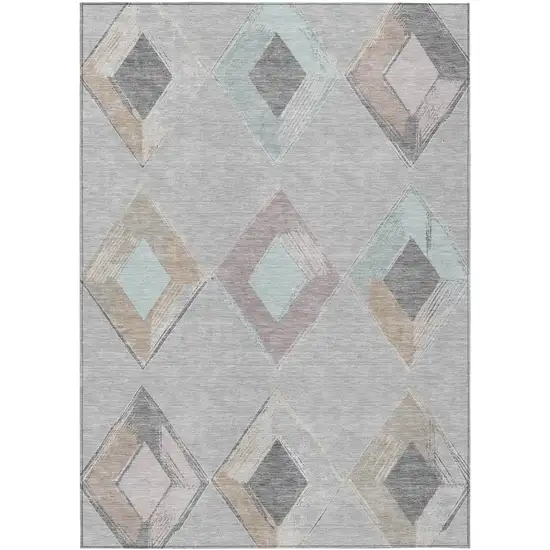 Gray Beige And Taupe Geometric Washable Indoor Outdoor Area Rug Photo 1