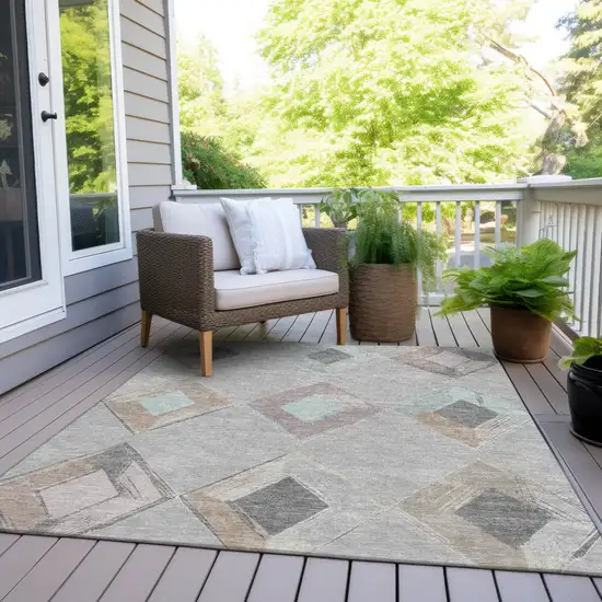 Gray Beige And Taupe Geometric Washable Indoor Outdoor Area Rug Photo 9