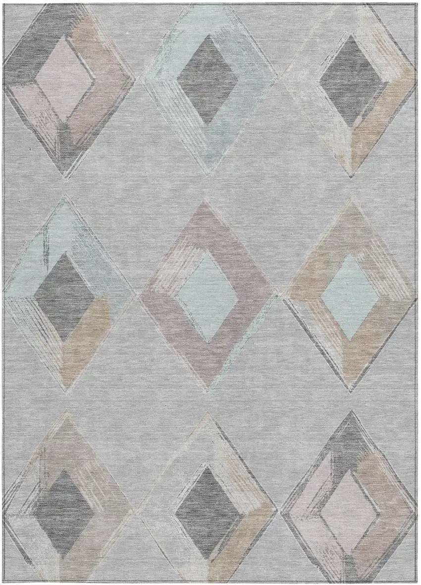 Gray Beige And Taupe Geometric Washable Indoor Outdoor Area Rug Photo 4