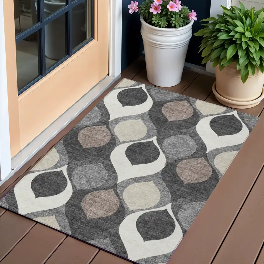Gray Beige And Taupe Ogee Washable Indoor Outdoor Area Rug Photo 1