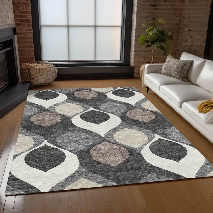 Gray Beige And Taupe Ogee Washable Indoor Outdoor Area Rug Photo 8