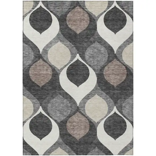 Gray Beige And Taupe Ogee Washable Indoor Outdoor Area Rug Photo 1