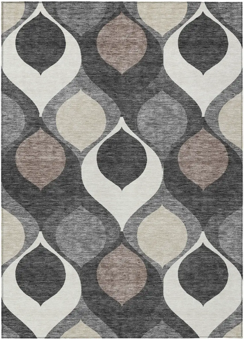 Gray Beige And Taupe Ogee Washable Indoor Outdoor Area Rug Photo 1
