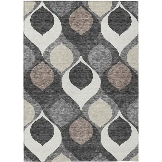 Gray Beige And Taupe Ogee Washable Indoor Outdoor Area Rug Photo 1