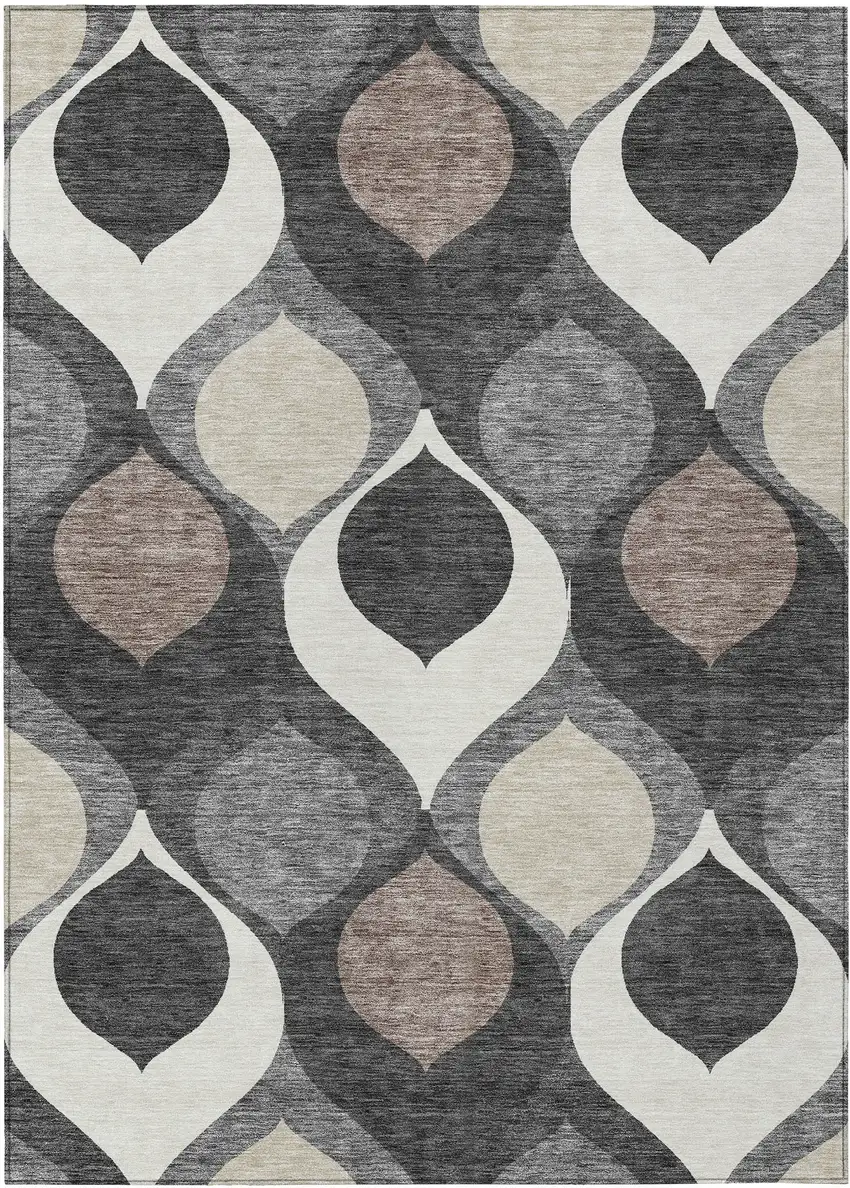 Gray Beige And Taupe Ogee Washable Indoor Outdoor Area Rug Photo 1