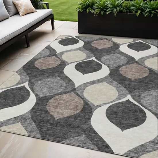 Gray Beige And Taupe Ogee Washable Indoor Outdoor Area Rug Photo 1