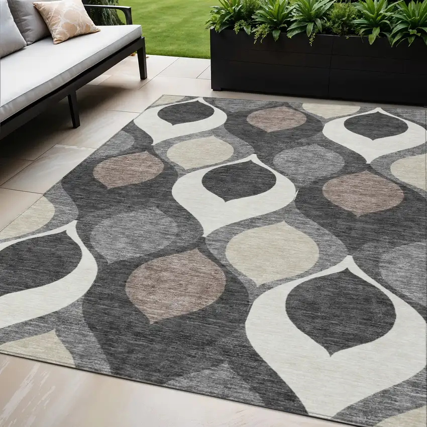 Gray Beige And Taupe Ogee Washable Indoor Outdoor Area Rug Photo 1