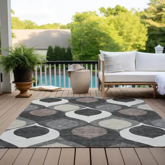 Gray Beige And Taupe Ogee Washable Indoor Outdoor Area Rug Photo 9