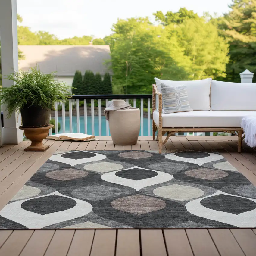 Gray Beige And Taupe Ogee Washable Indoor Outdoor Area Rug Photo 9