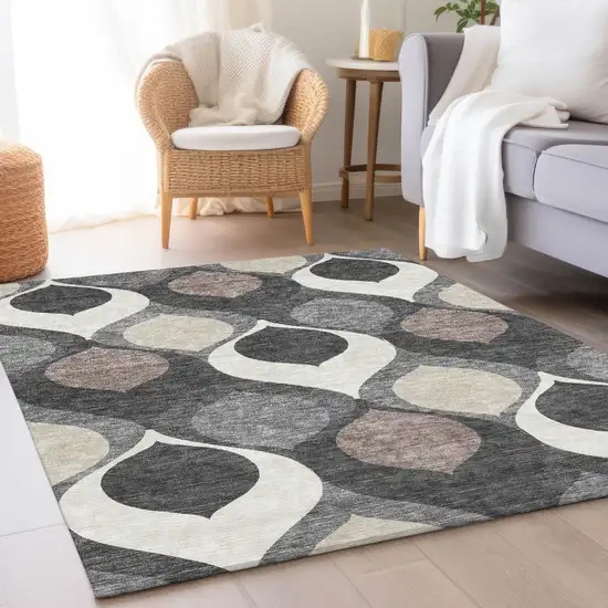 Gray Beige And Taupe Ogee Washable Indoor Outdoor Area Rug Photo 7