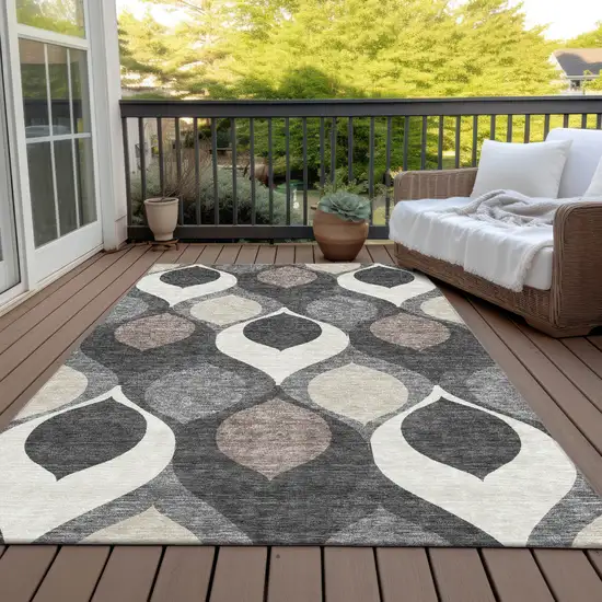 Gray Beige And Taupe Ogee Washable Indoor Outdoor Area Rug Photo 6