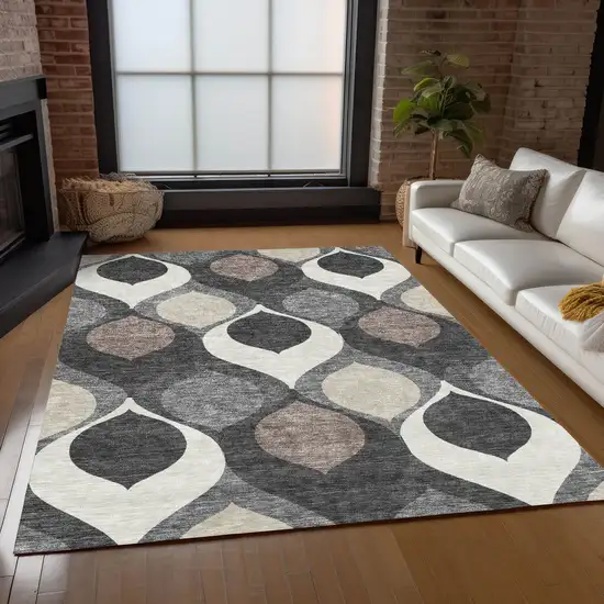 Gray Beige And Taupe Ogee Washable Indoor Outdoor Area Rug Photo 8