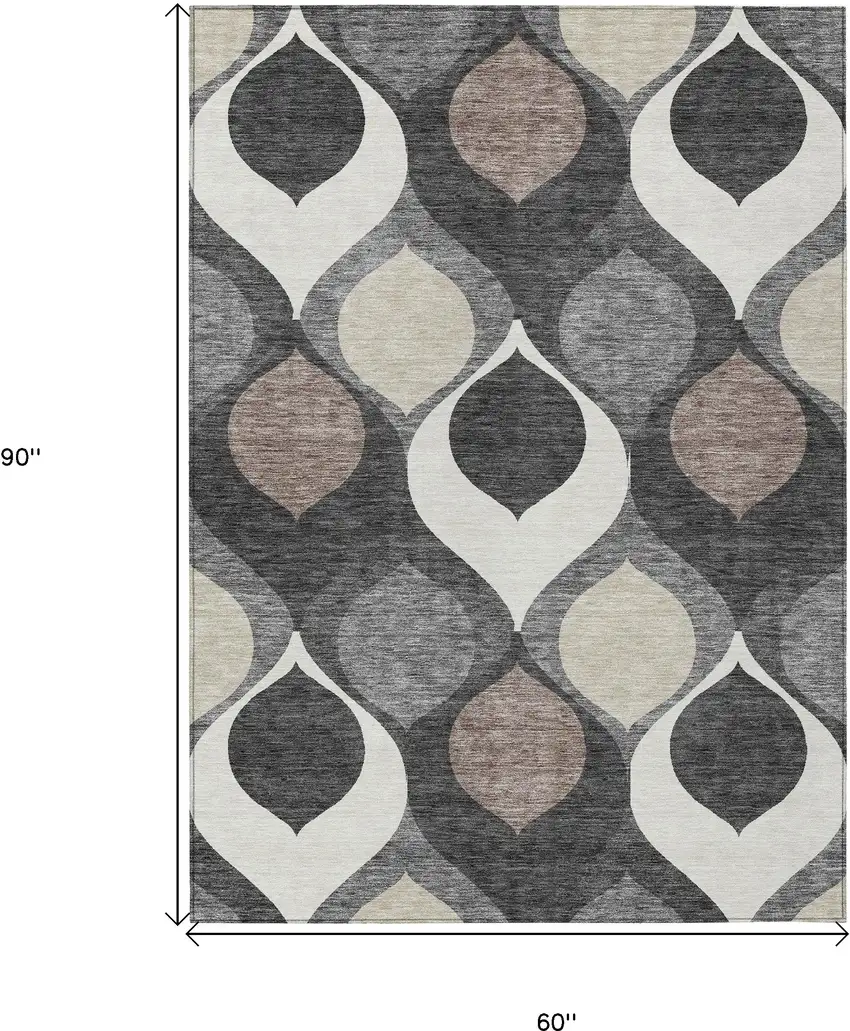 Gray Beige And Taupe Ogee Washable Indoor Outdoor Area Rug Photo 3