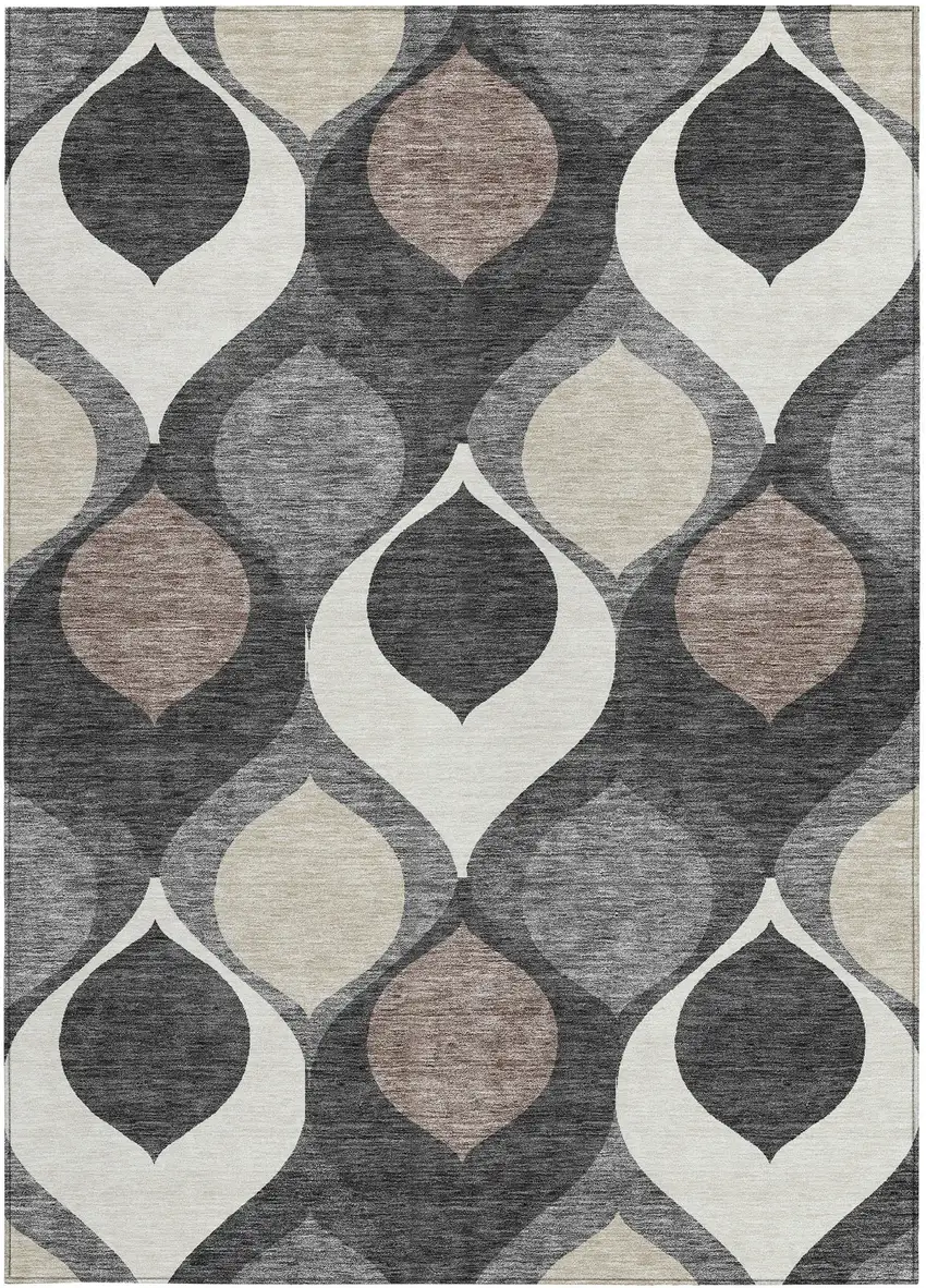 Gray Beige And Taupe Ogee Washable Indoor Outdoor Area Rug Photo 5