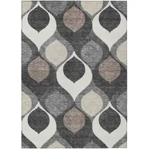 Photo of Gray Beige And Taupe Ogee Washable Indoor Outdoor Area Rug