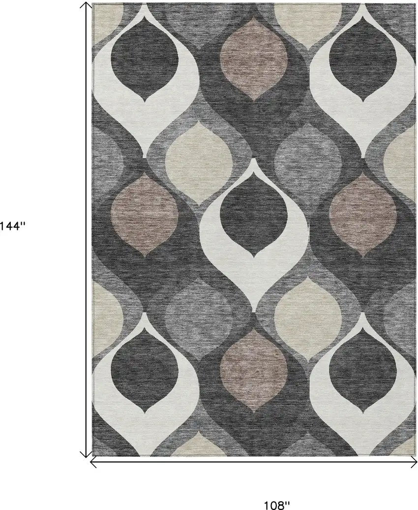 Gray Beige And Taupe Ogee Washable Indoor Outdoor Area Rug Photo 3