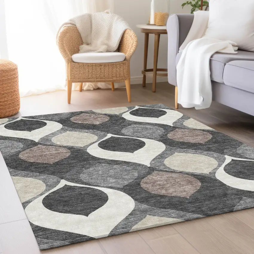 Gray Beige And Taupe Ogee Washable Indoor Outdoor Area Rug Photo 7